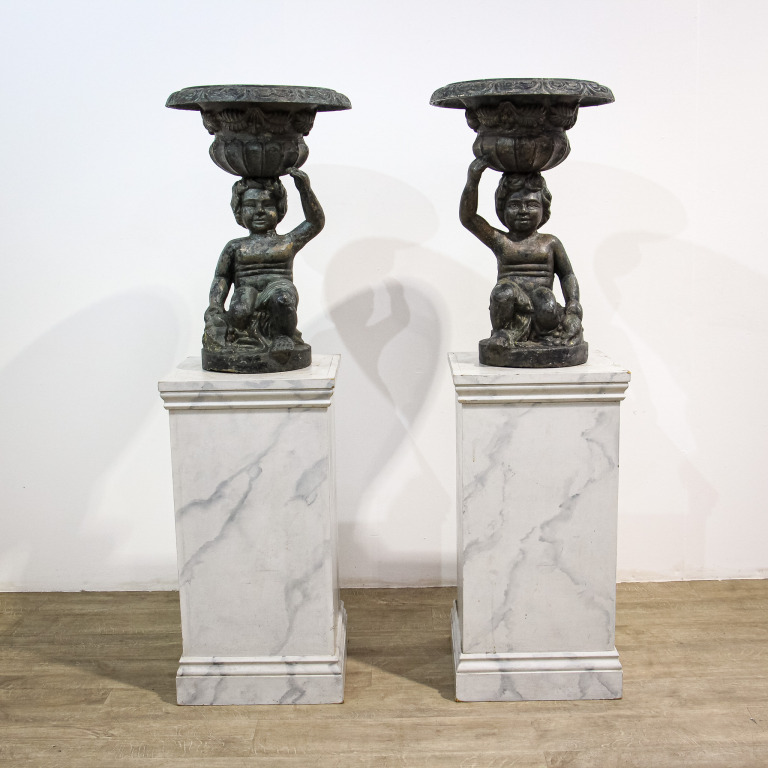 Pair of Sculptural Cast Iron Garden Planter Urns - Image 3