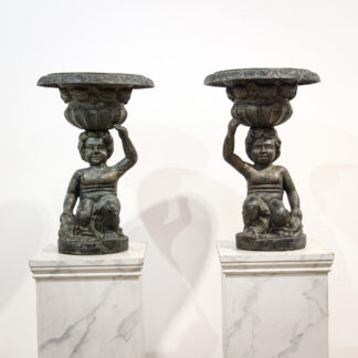 Pair of Sculptural Cast Iron Garden Planter Urns