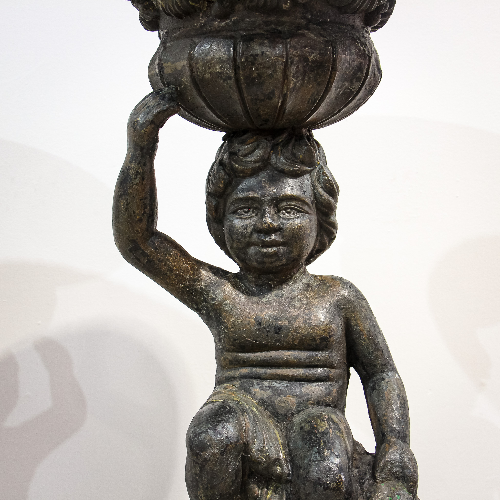 Pair of Sculptural Cast Iron Garden Planter Urns