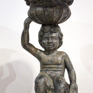 Pair of Sculptural Cast Iron Garden Planter Urns