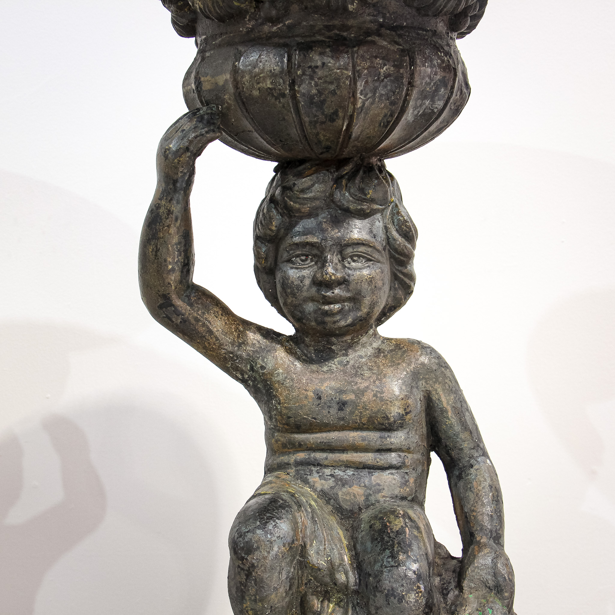Pair of Sculptural Cast Iron Garden Planter Urns