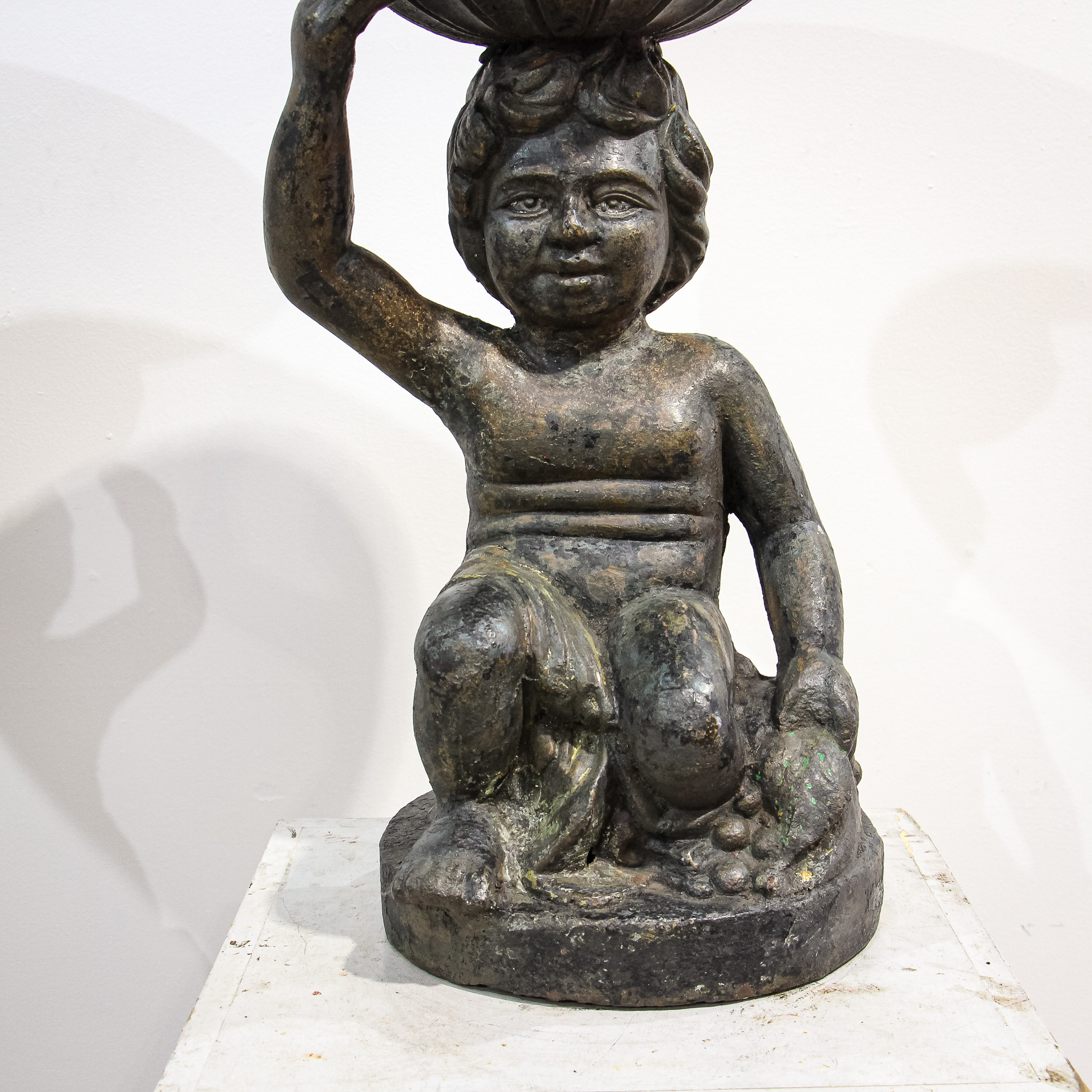 Pair of Sculptural Cast Iron Garden Planter Urns