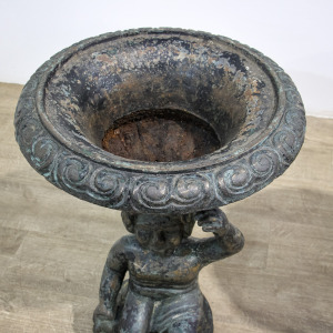 Pair of Sculptural Cast Iron Garden Planter Urns