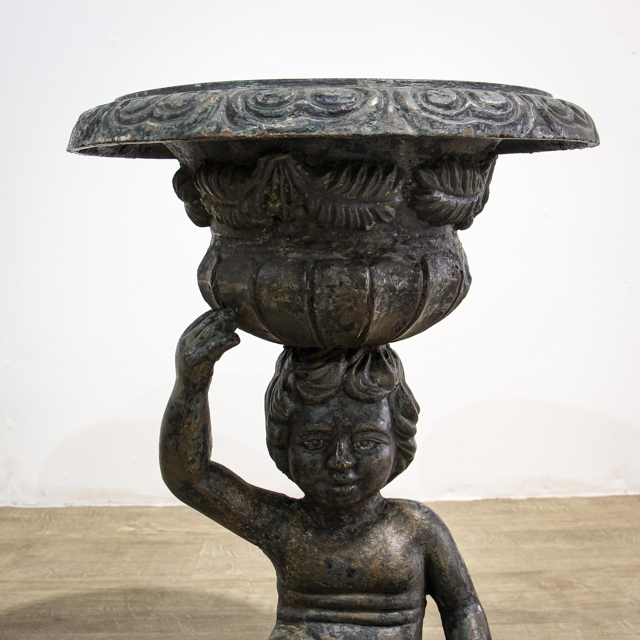 Pair of Sculptural Cast Iron Garden Planter Urns