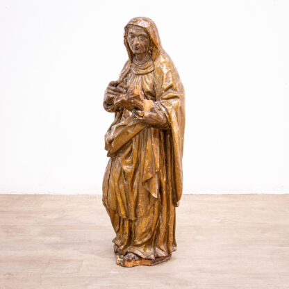 Painted 17th Century Carved Sculpture of St. Anne - Image 2
