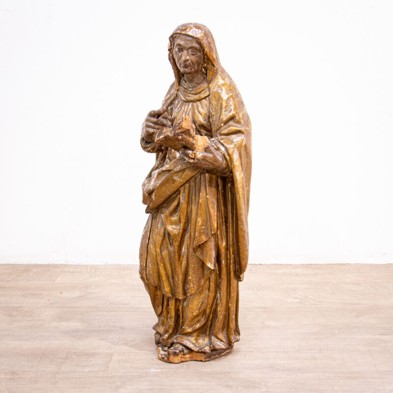 Painted 17th Century Carved Sculpture of St. Anne