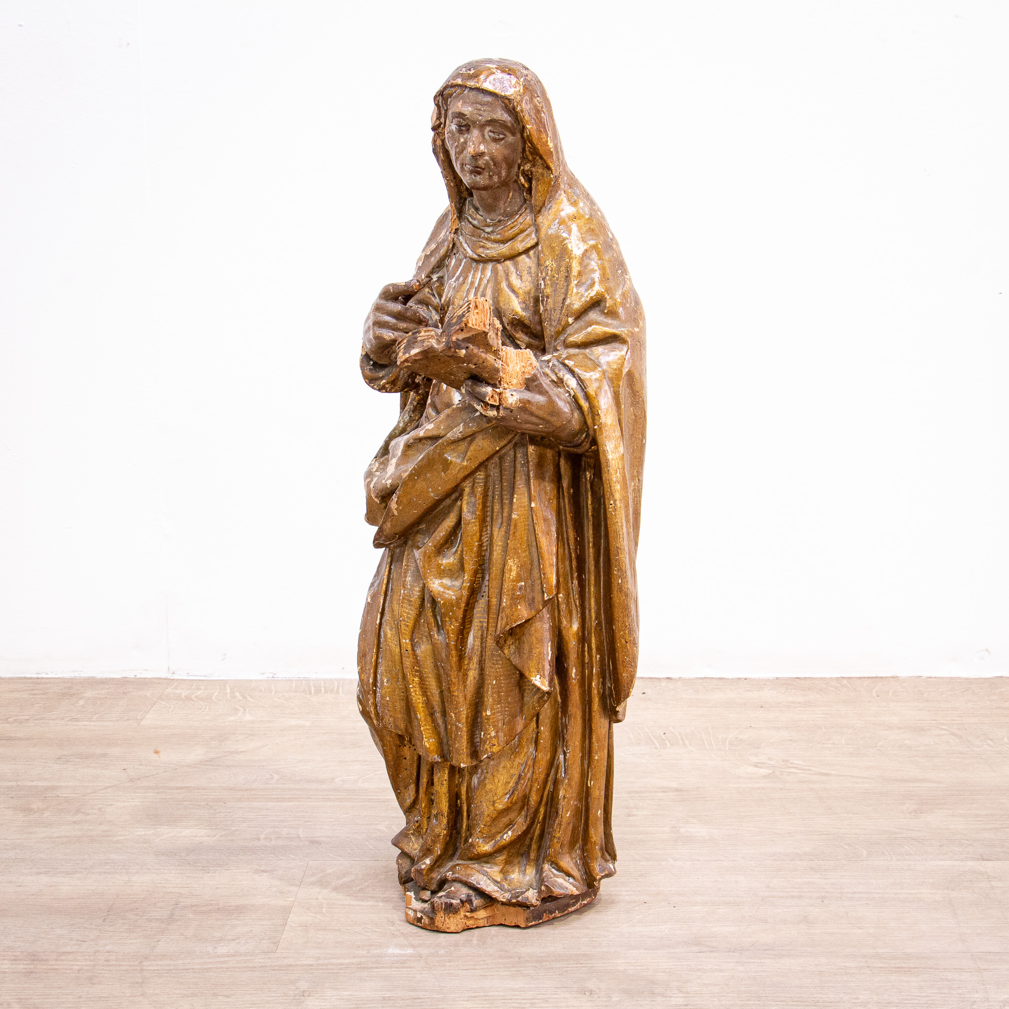 Painted 17th Century Carved Sculpture of St. Anne
