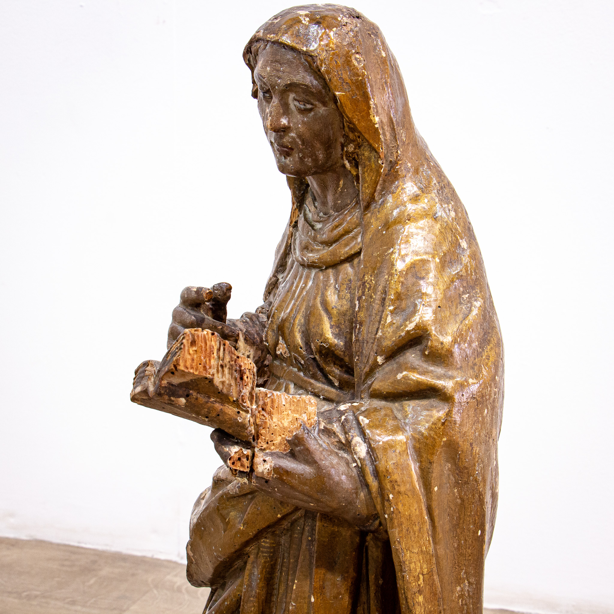 Painted 17th Century Carved Sculpture of St. Anne