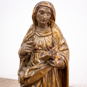 Painted 17th Century Carved Sculpture of St. Anne