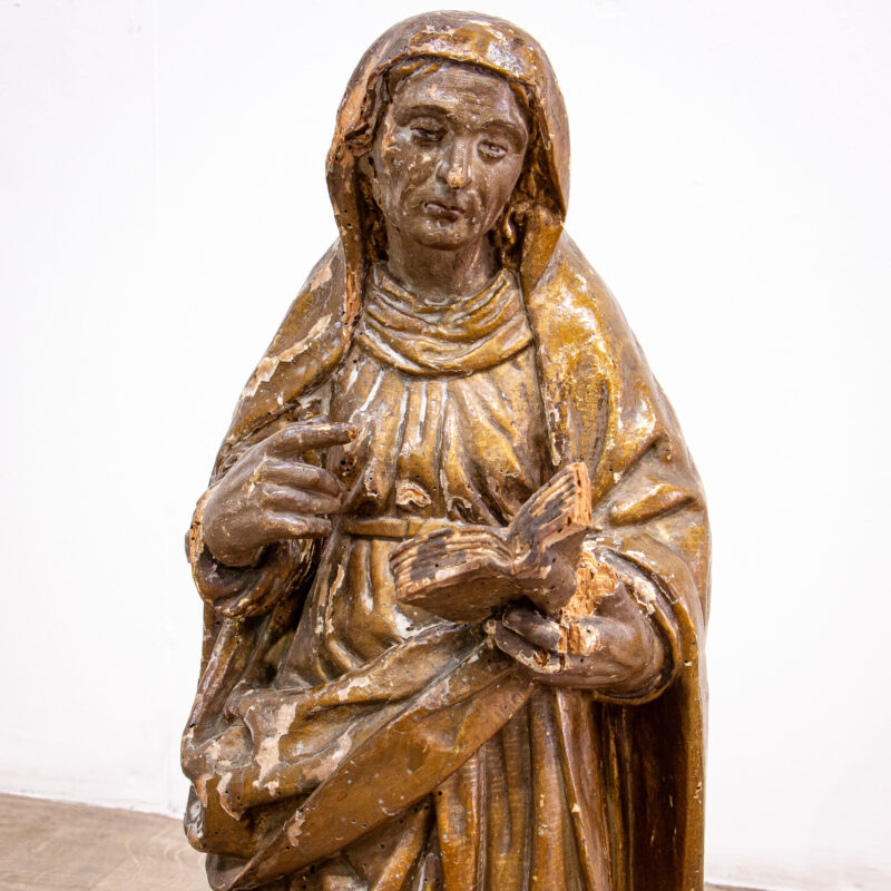 Painted 17th Century Carved Sculpture of St. Anne