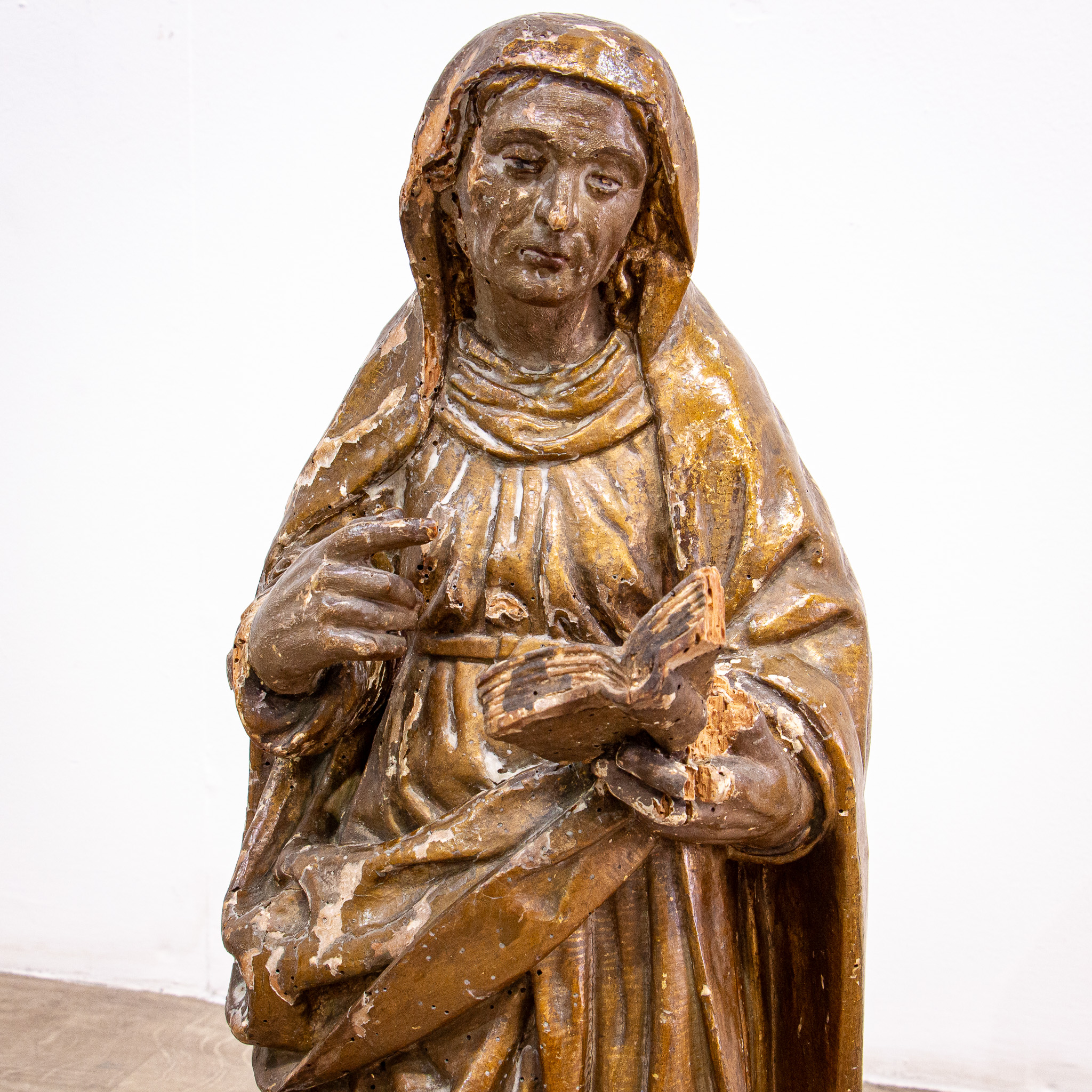 Painted 17th Century Carved Sculpture of St. Anne