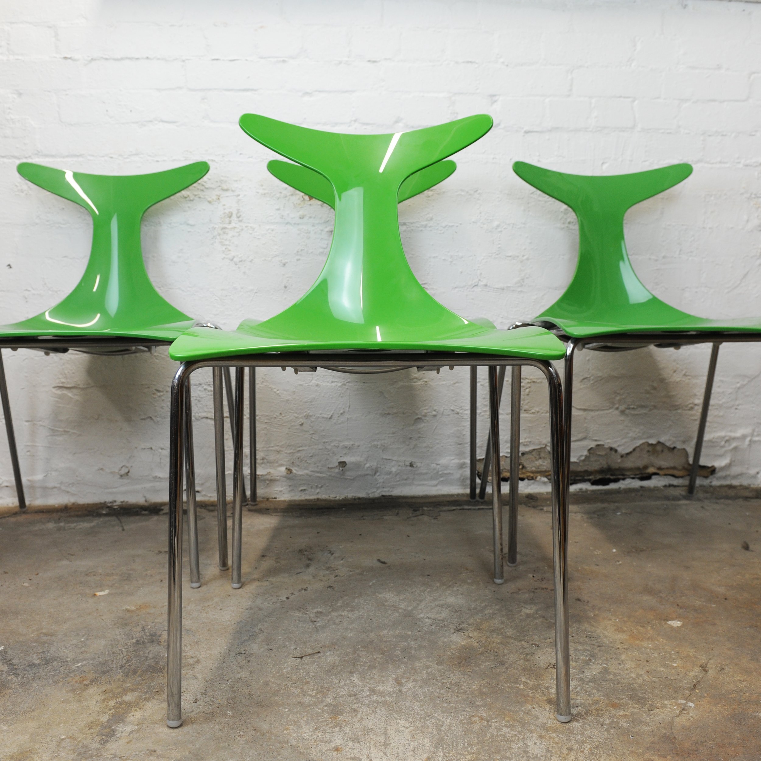 Italian Green Stacking Delfy Chairs By Gino Carollo For Ciacci Kreaty, 1980s