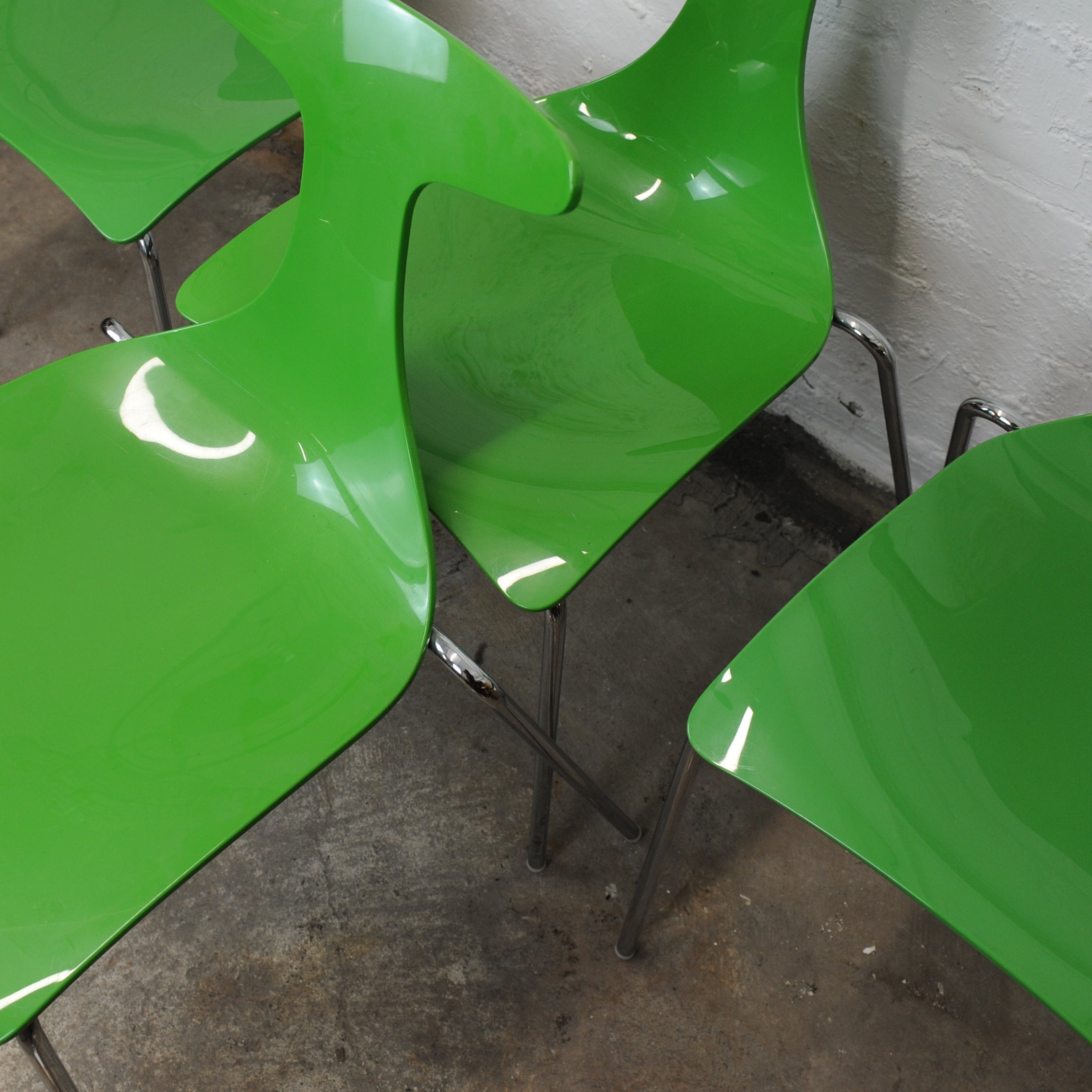 Italian Green Stacking Delfy Chairs By Gino Carollo For Ciacci Kreaty, 1980s