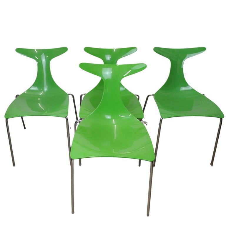 Italian Green Stacking Delfy Chairs By Gino Carollo For Ciacci Kreaty, 1980s