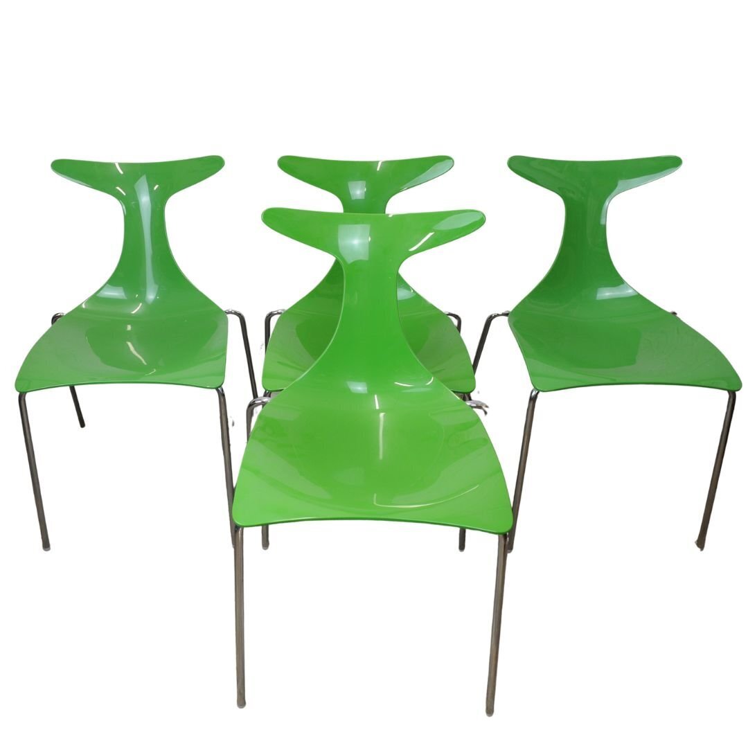 Italian Green Stacking Delfy Chairs By Gino Carollo For Ciacci Kreaty, 1980s