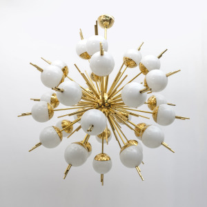 Large Sputnik Murano Glass and Brass Chandelier