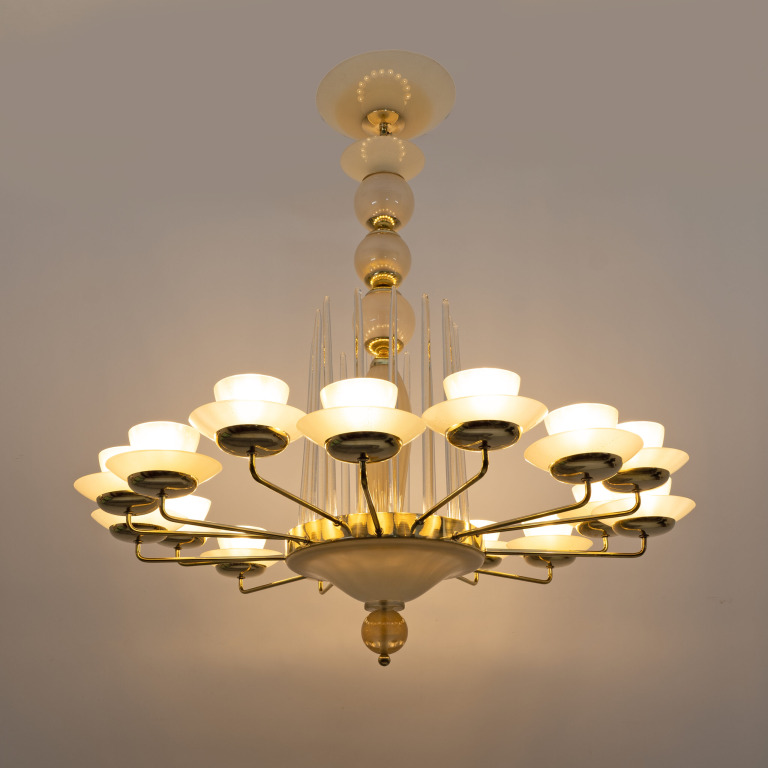 Mid Century Modern Style Brass and Murano Glass Big Chandelier - Image 3