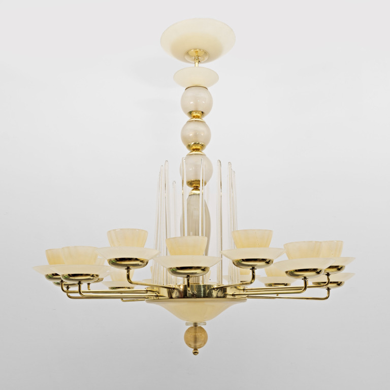 Mid Century Modern Style Brass and Murano Glass Big Chandelier - Image 6