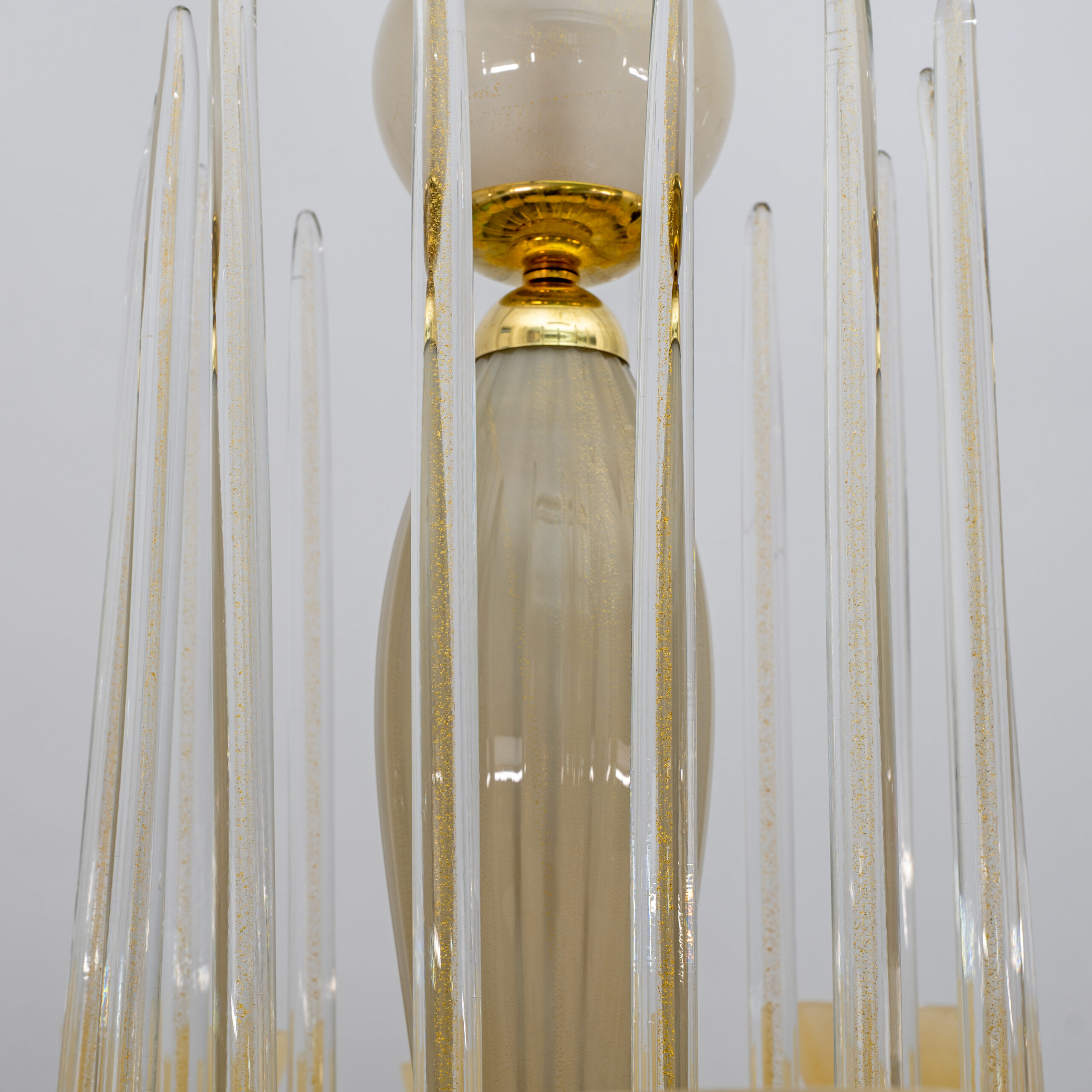 Mid Century Modern Style Brass and Murano Glass Big Chandelier