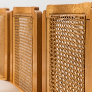 Set Of 4 Chairs Wood Velvet Ochre Vienna Straw 70s Vintage Modernism