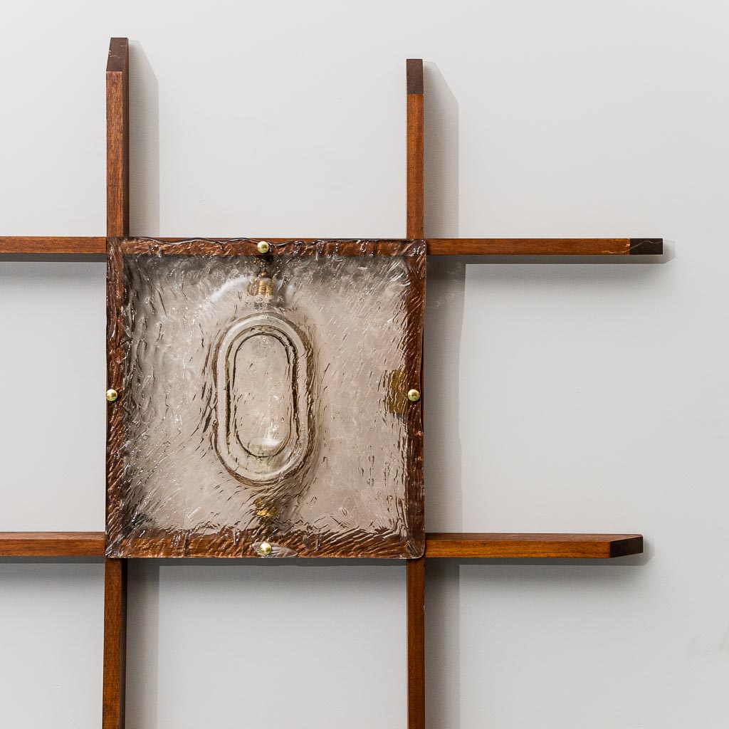 2-Light Wall Lamp With Teak Grid Frame Mazzega 1960s Vintage Modern Antiques