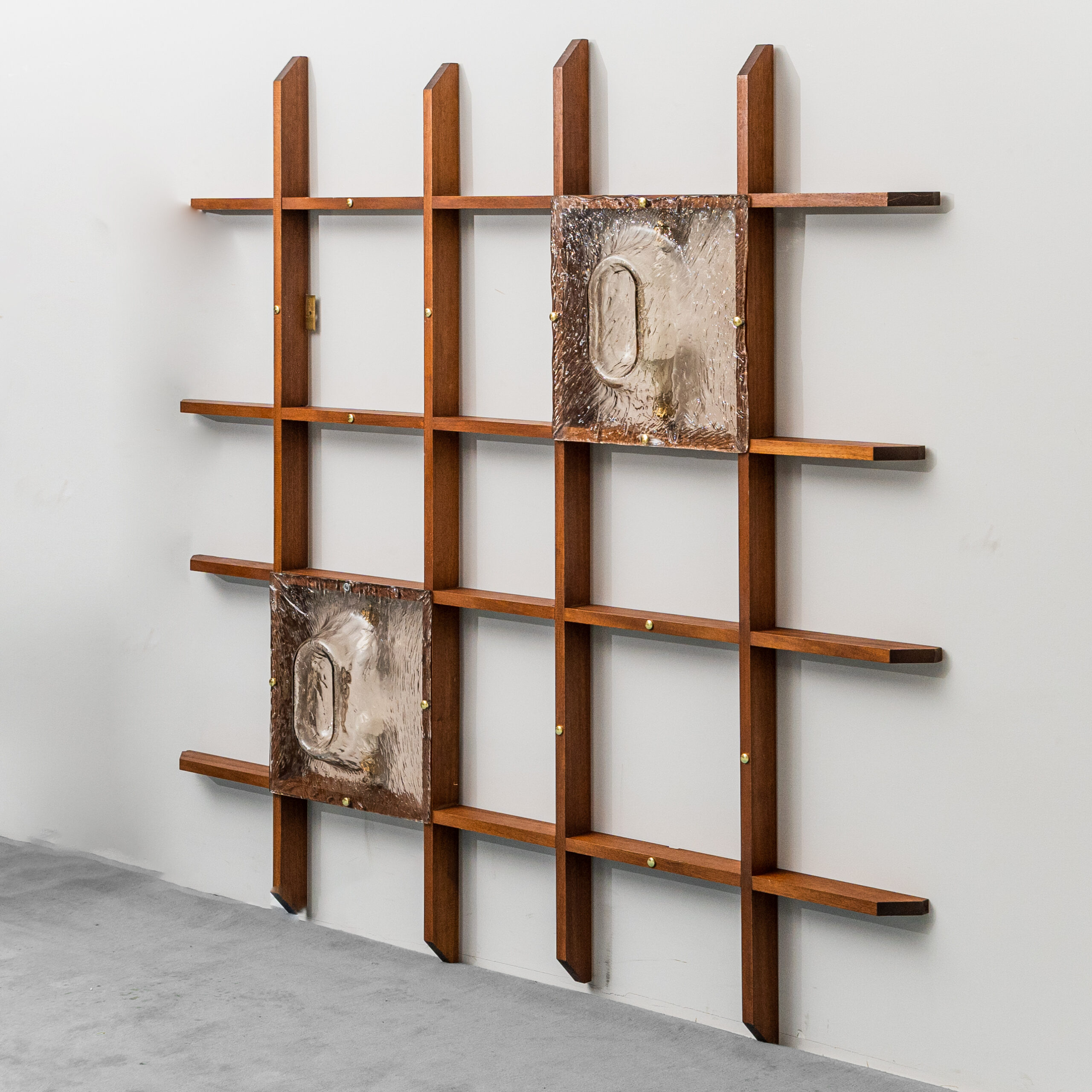 2-Light Wall Lamp With Teak Grid Frame Mazzega 1960s Vintage Modern Antiques