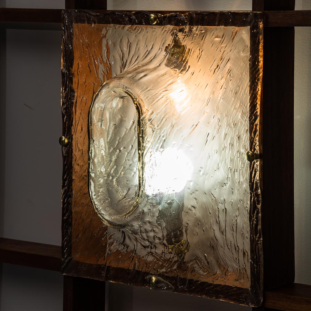 2-Light Wall Lamp With Teak Grid Frame Mazzega 1960s Vintage Modern Antiques