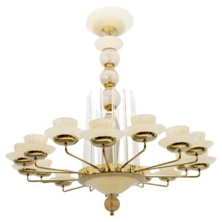Mid Century Modern Style Brass and Murano Glass Big Chandelier