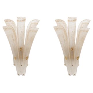 Pair of 20th Century Modern Sconces in Frosted Murano glass and Gold Leaf