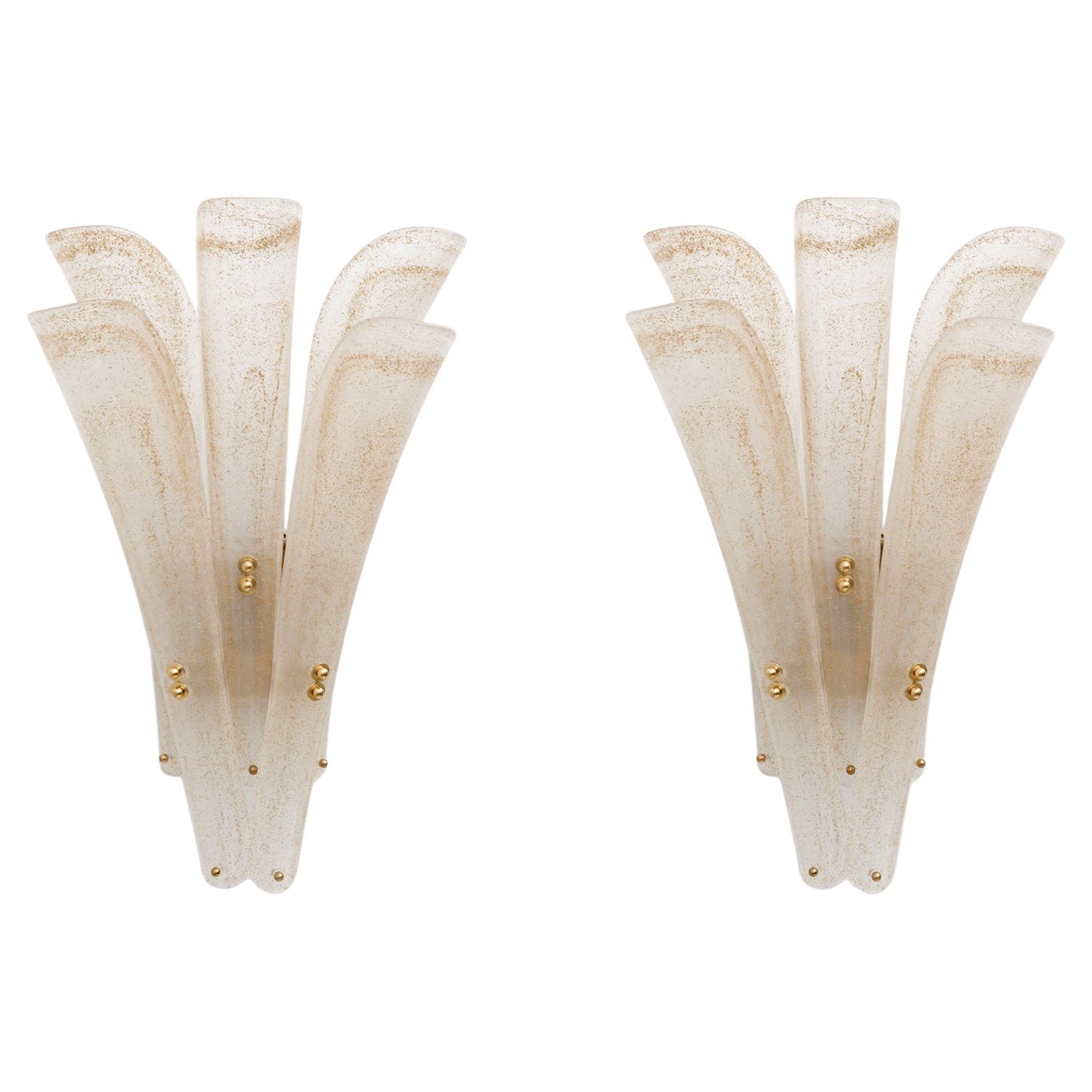 Pair of 20th Century Modern Sconces in Frosted Murano glass and Gold Leaf
