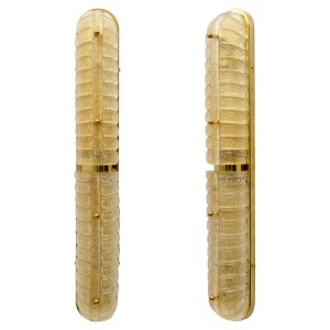 Pair of Art Deco Style Gold Murano Glass and Brass Sconces