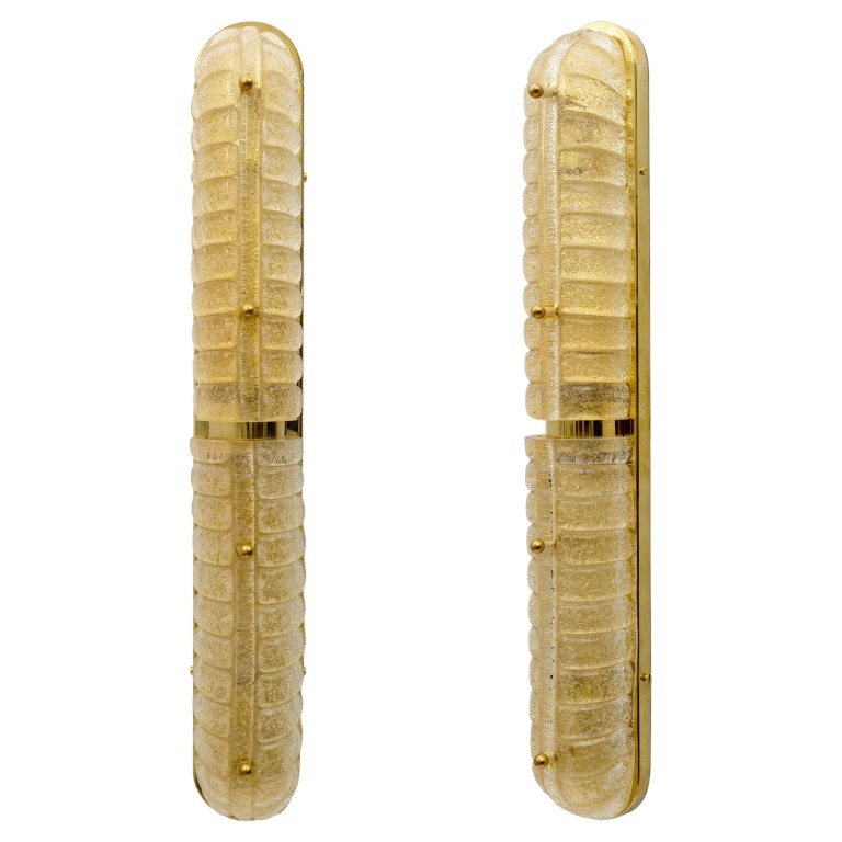 Pair of Art Deco Style Gold Murano Glass and Brass Sconces