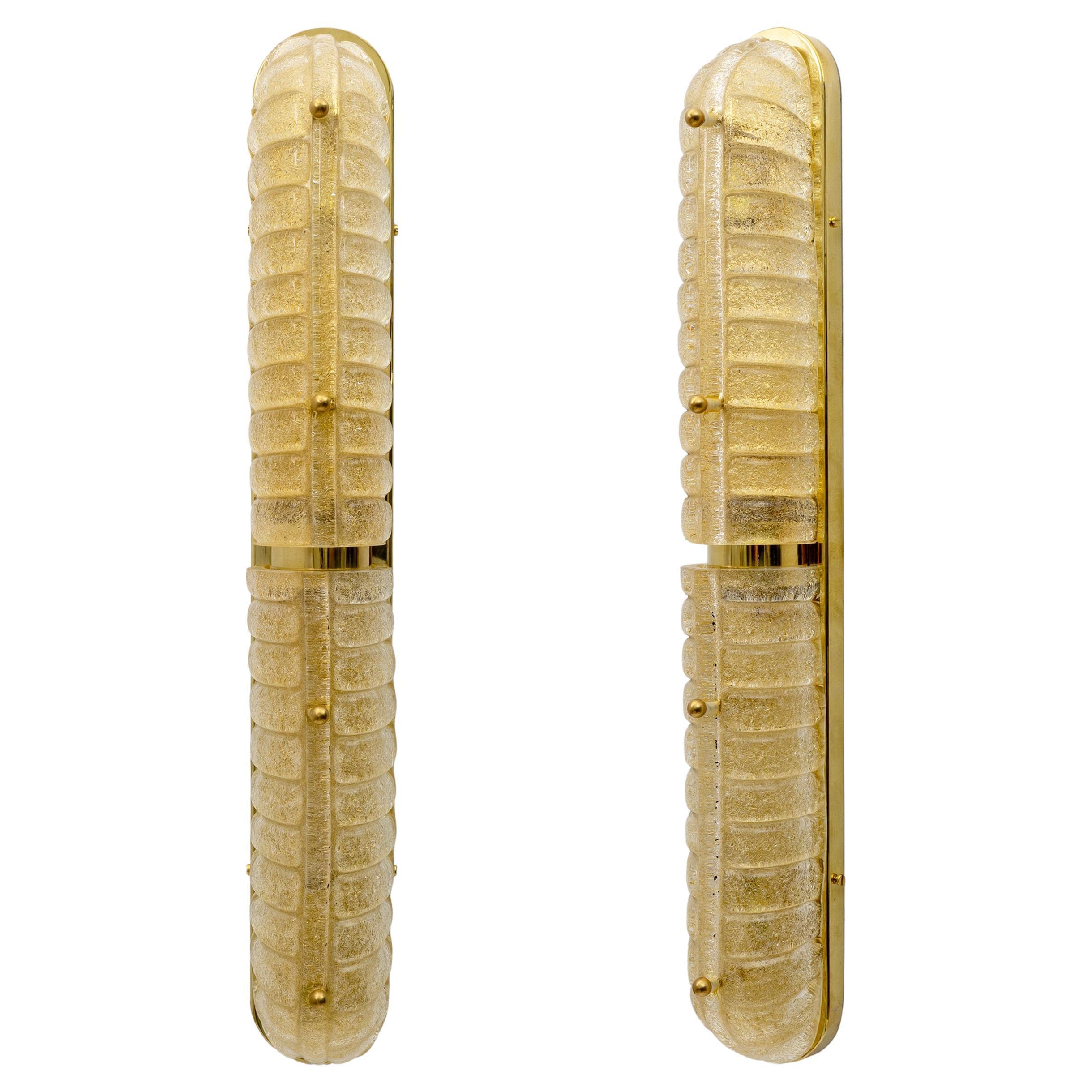 Pair of Art Deco Style Gold Murano Glass and Brass Sconces
