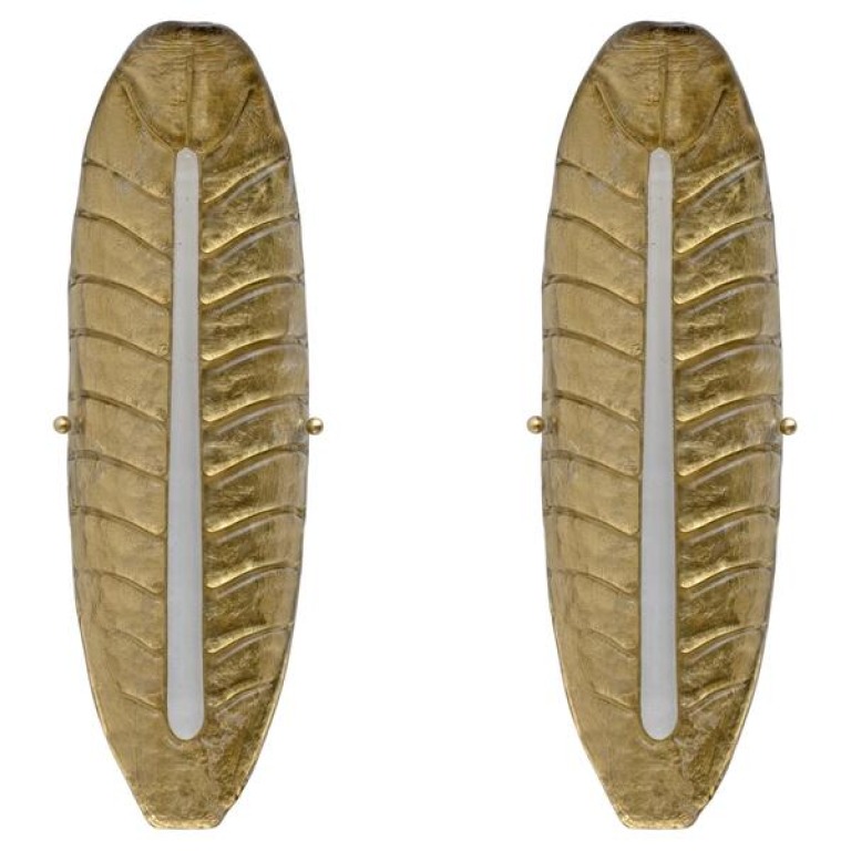 Pair of Modern Murano Glass Gold Leaf Sconces