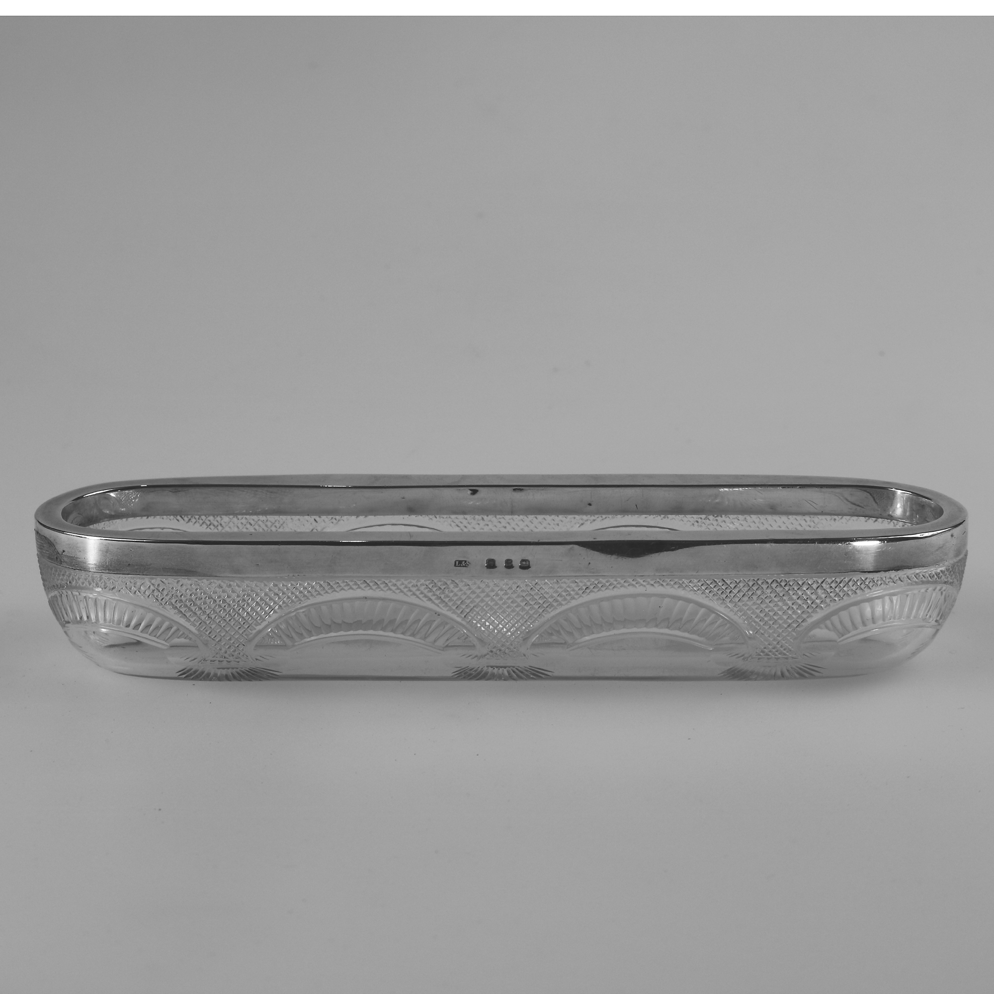 An antique Victorian English solid silver & cut glass Pen / Pin Tray C.1897