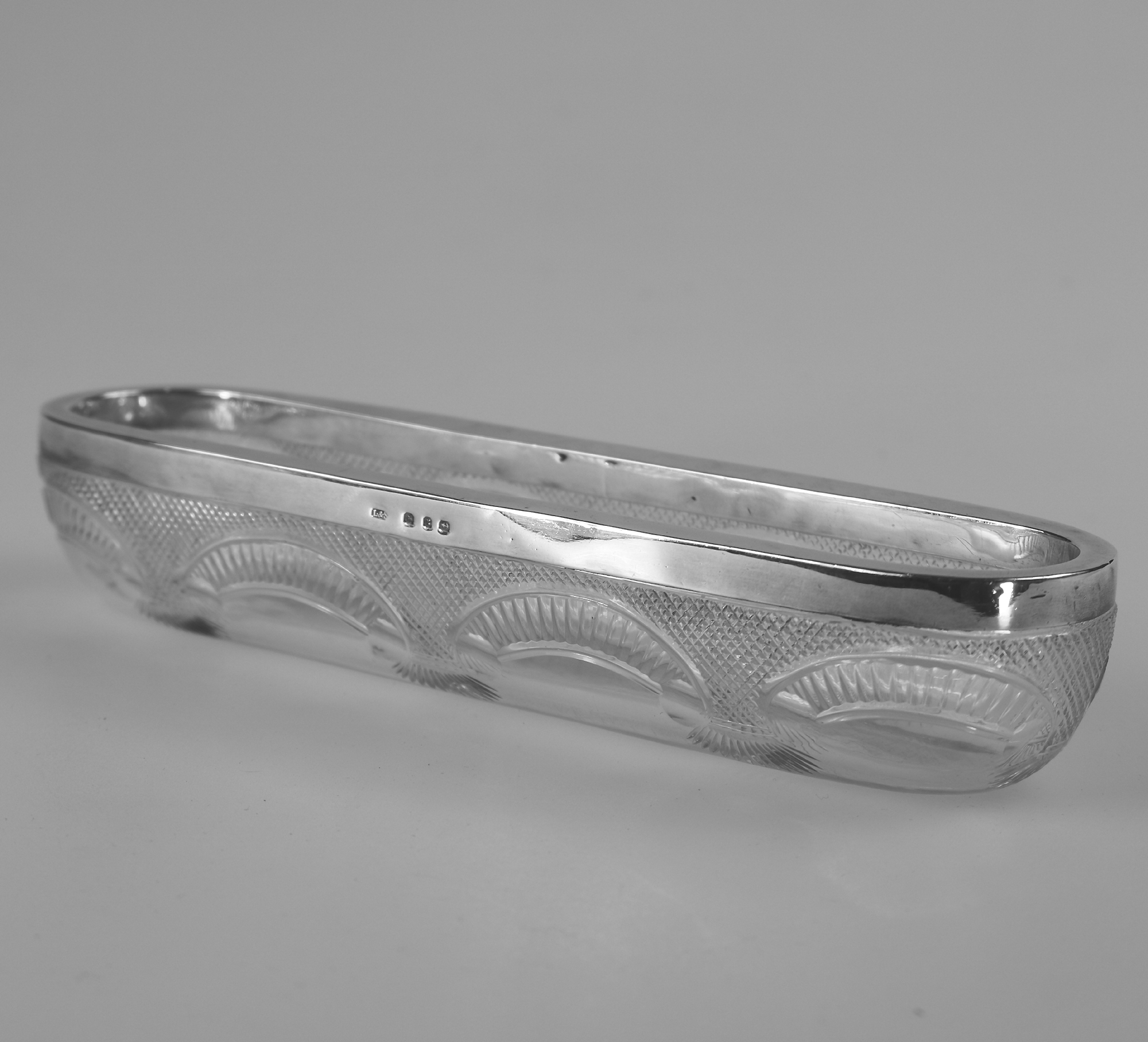 An antique Victorian English solid silver & cut glass Pen / Pin Tray C.1897