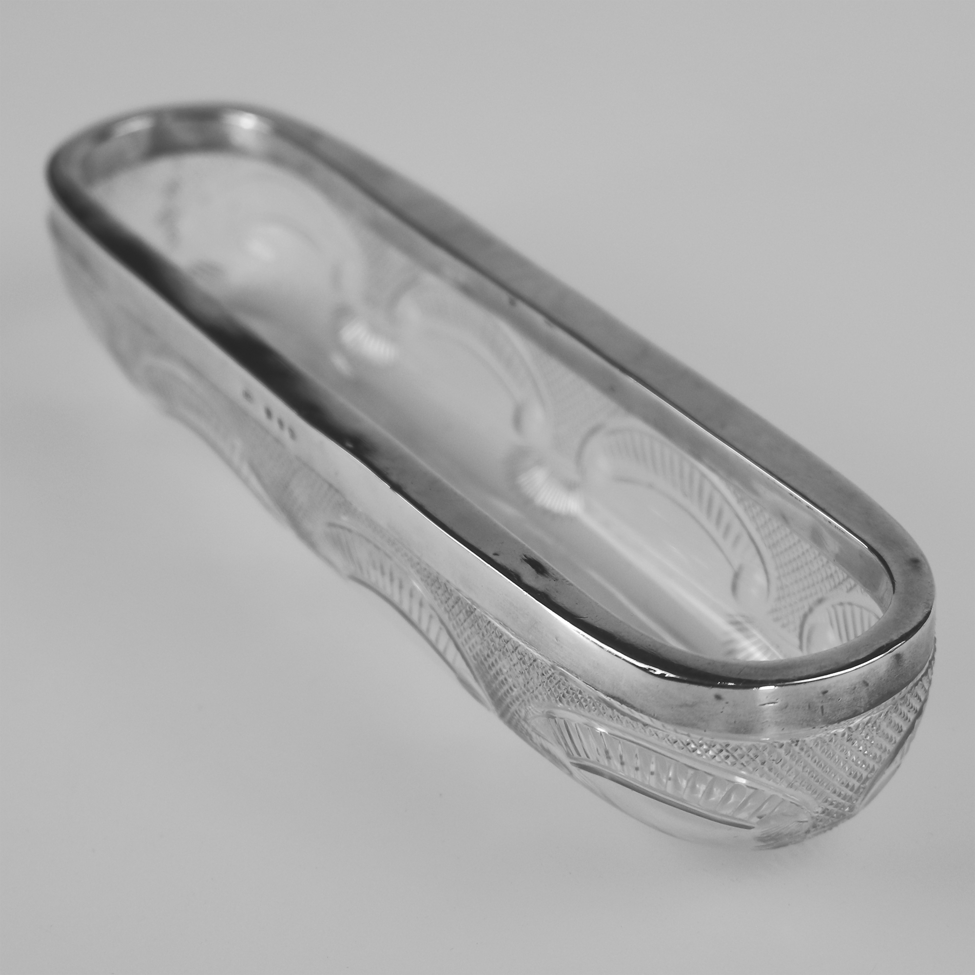 An antique Victorian English solid silver & cut glass Pen / Pin Tray C.1897