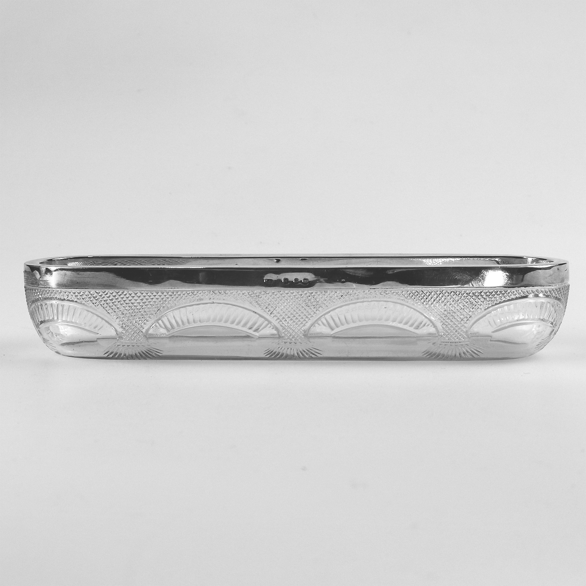 An antique Victorian English solid silver & cut glass Pen / Pin Tray C.1897