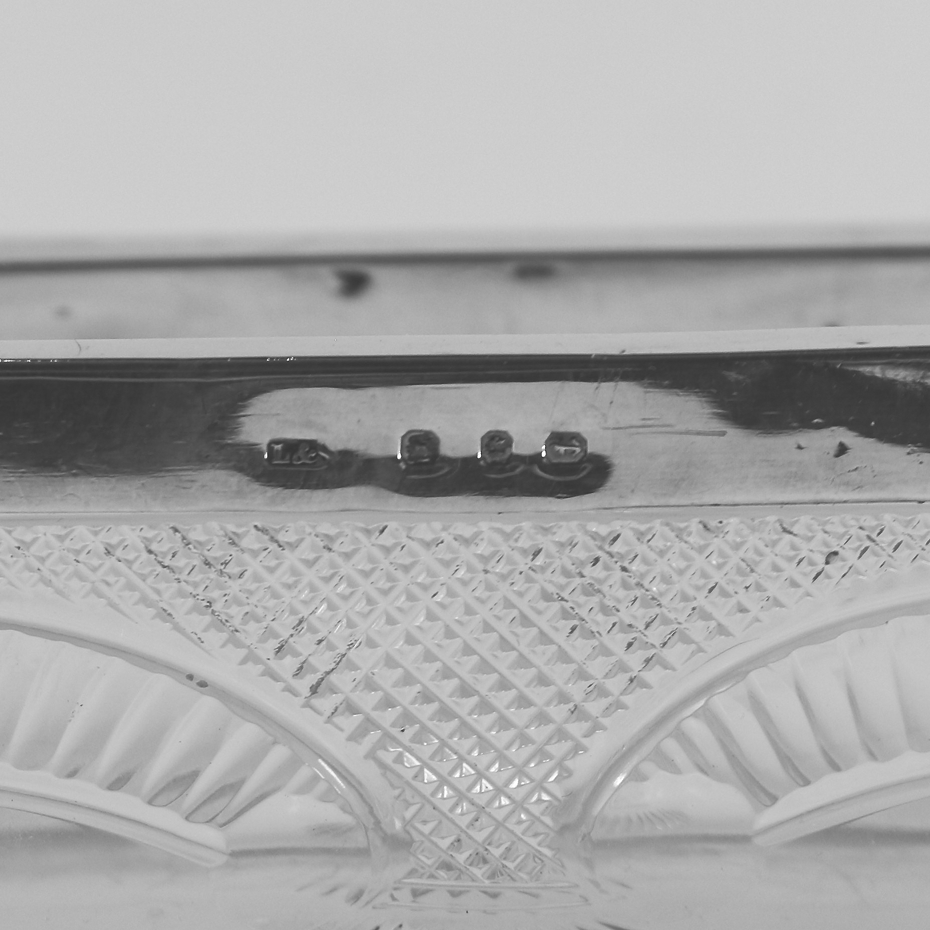 An antique Victorian English solid silver & cut glass Pen / Pin Tray C.1897
