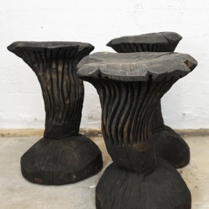 Solid Burnt Wood, Sculptural Side Tables, Set Of 3, 1980s