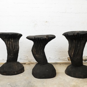 Solid Burnt Wood, Sculptural Side Tables, Set Of 3, 1980s