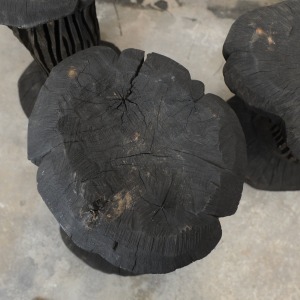 Solid Burnt Wood, Sculptural Side Tables, Set Of 3, 1980s