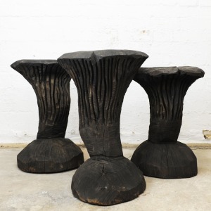 Solid Burnt Wood, Sculptural Side Tables, Set Of 3, 1980s