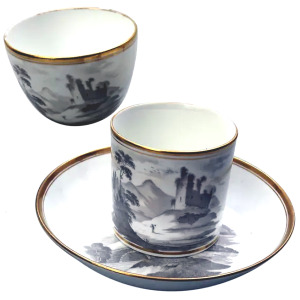 An antique Georgian porcelain Bat Transfer Spode Cup Saucer & Coffee Can C.1805