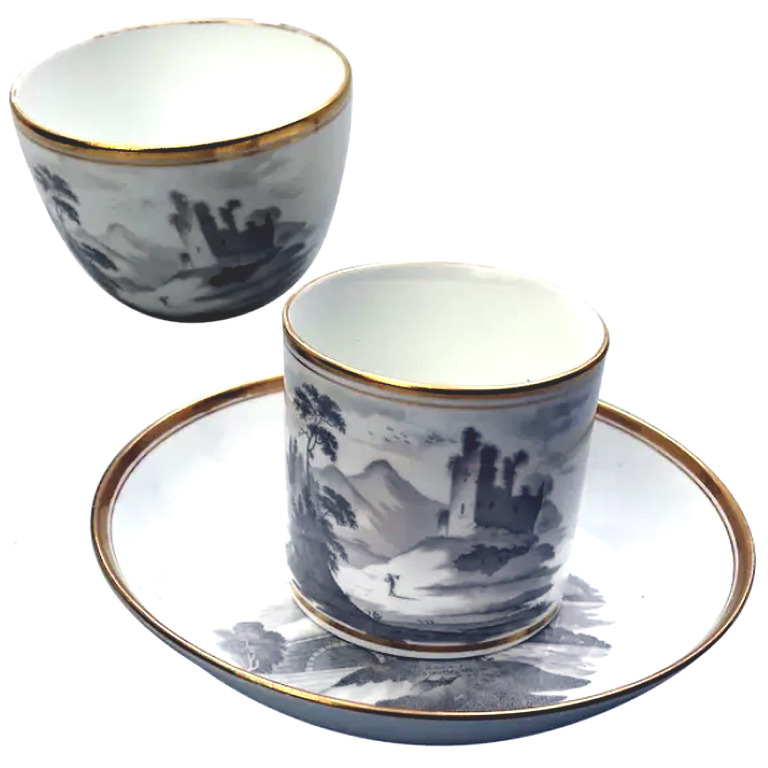 An antique Georgian porcelain Bat Transfer Spode Cup Saucer & Coffee Can C.1805