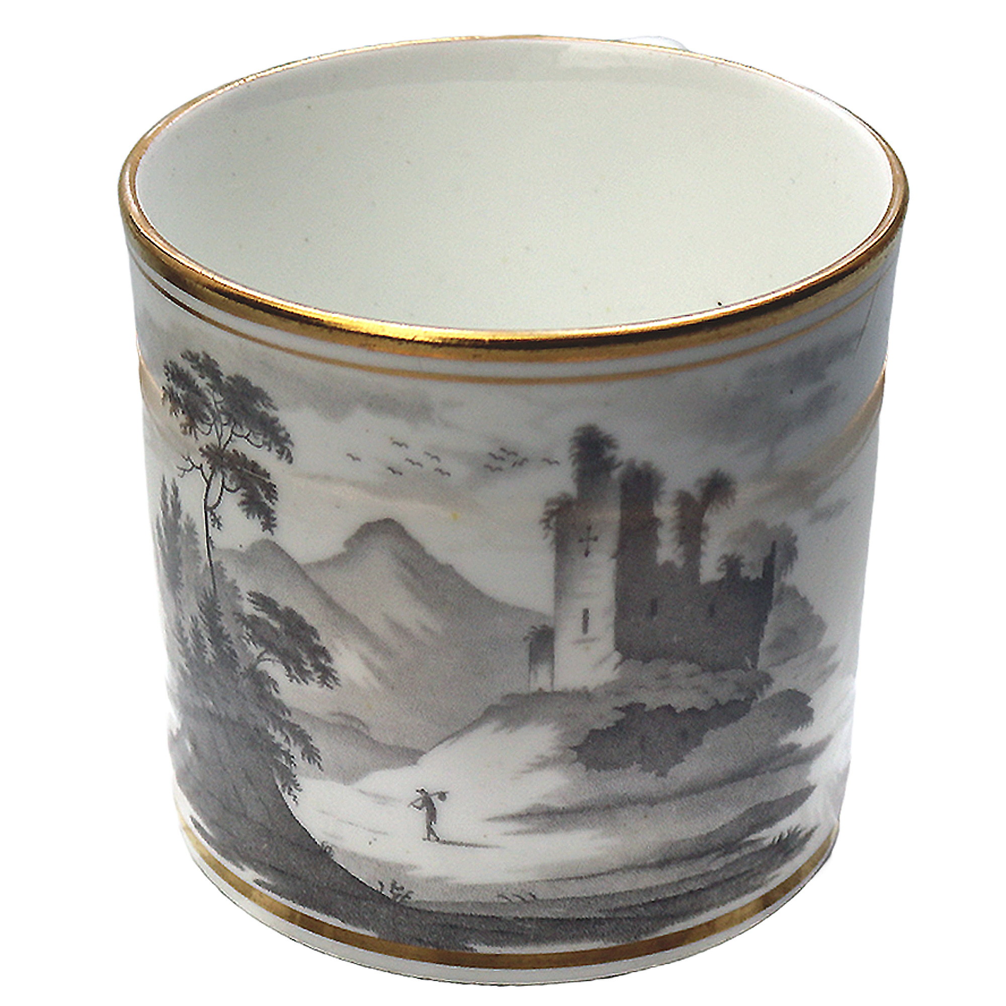 An antique Georgian porcelain Bat Transfer Spode Cup Saucer & Coffee Can C.1805