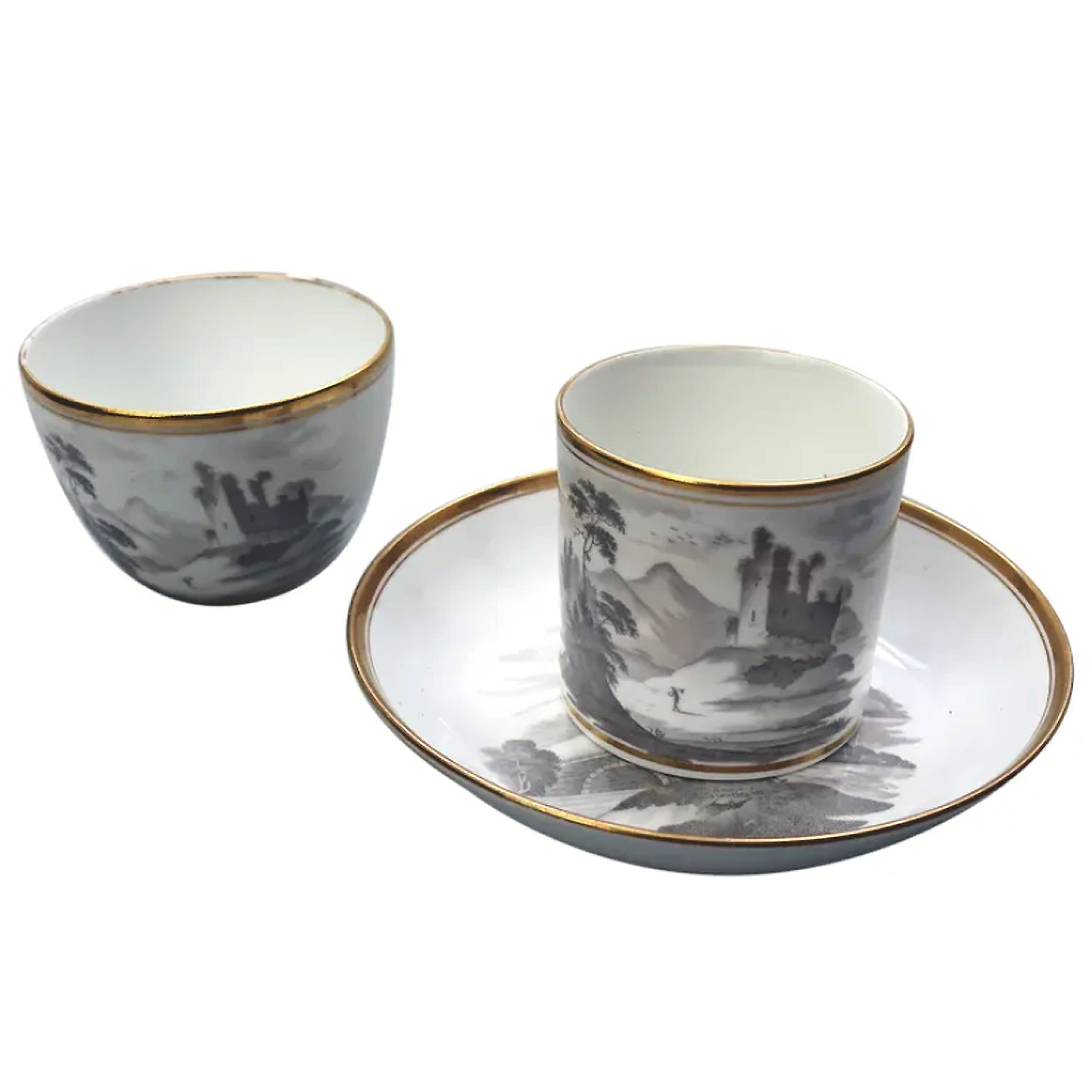 An antique Georgian porcelain Bat Transfer Spode Cup Saucer & Coffee Can C.1805