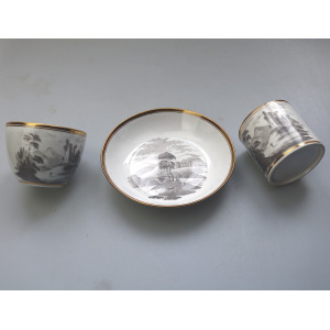 An antique Georgian porcelain Bat Transfer Spode Cup Saucer & Coffee Can C.1805