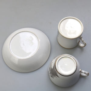 An antique Georgian porcelain Bat Transfer Spode Cup Saucer & Coffee Can C.1805