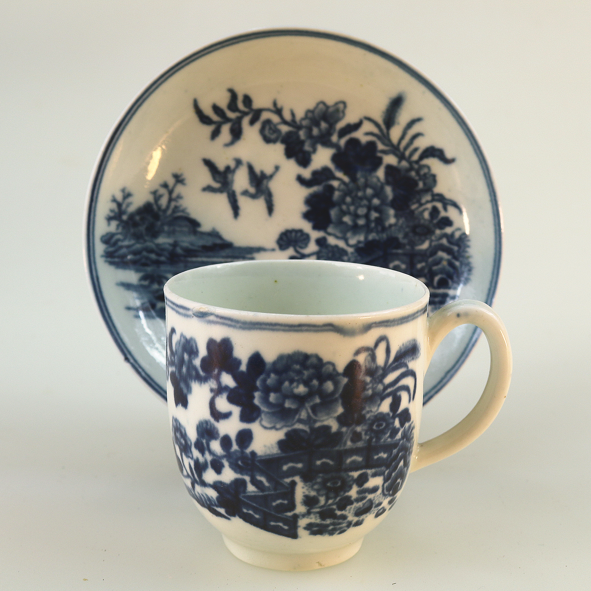 Antique Dr Wall 1st period Worcester blue & white porcelain Cup & Saucer C.1770